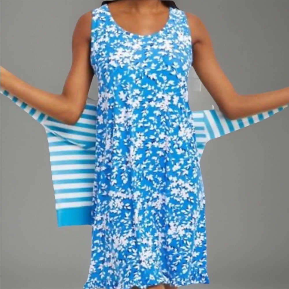 DRAPER JAMES Dress Womens S/M Blue White Floral SOFT Tank Mini Sundress NWT